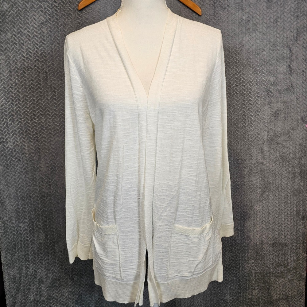 LOFT Outlet Petite Ivory Cotton Slub Knit Open Front Cardigan Sweater LP 502224